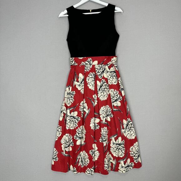 Closet London Dress Womens 12 Red Floral Pleated Retro Pinup Modest Cocktail - Picture 2 of 13